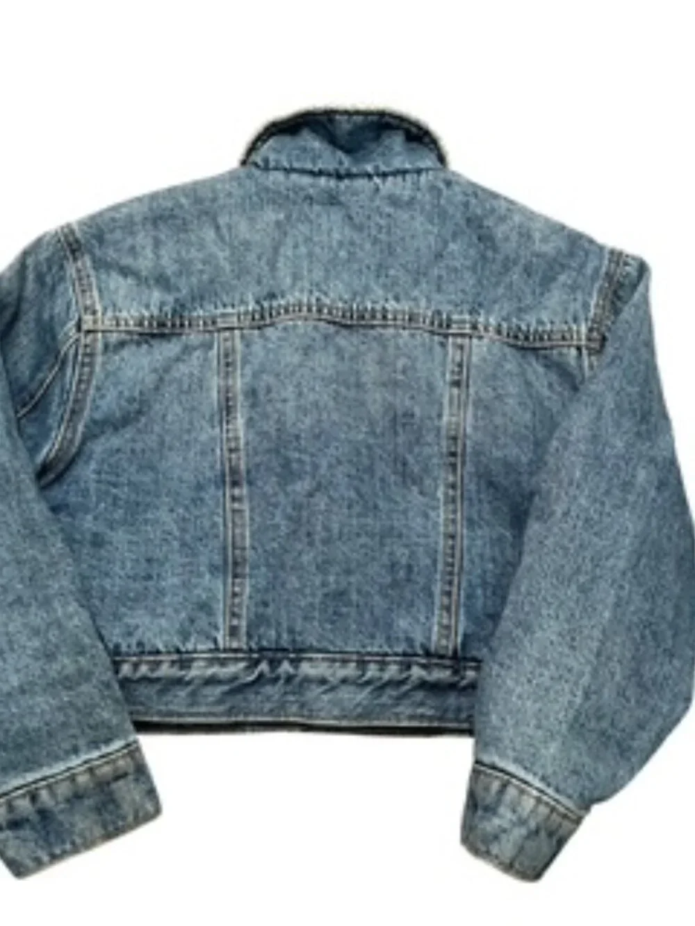 Old Navy Denim Jacket Girls size Medium (8) Sherpa lined cropped Barn Coat